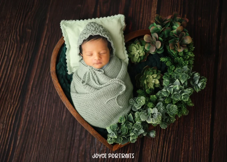 Sleeping newborn baby photographed at Joyce Portraits studio near Sarjapur Road Bangalore